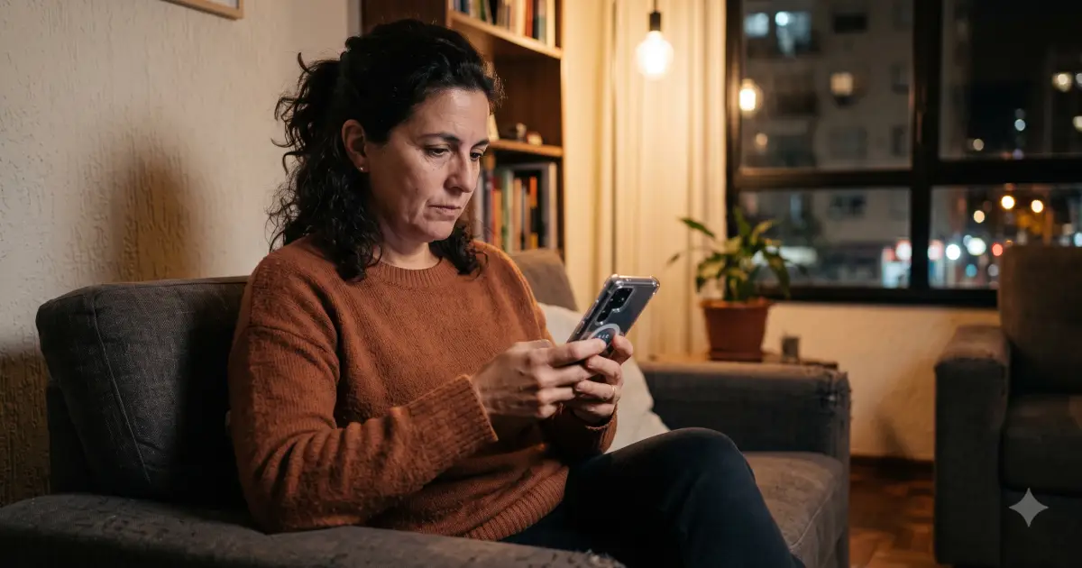 Persona consultando en su celular una IA para buscar recomendación de dentista